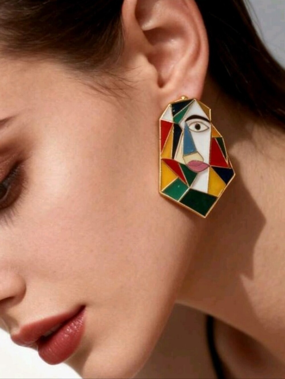 NEW! Multicolor Minimalist Geometric Face Enamel Post Earrings - Modern Jewelry